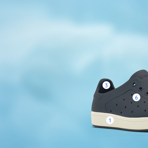 dark blue kids shoe on sky background